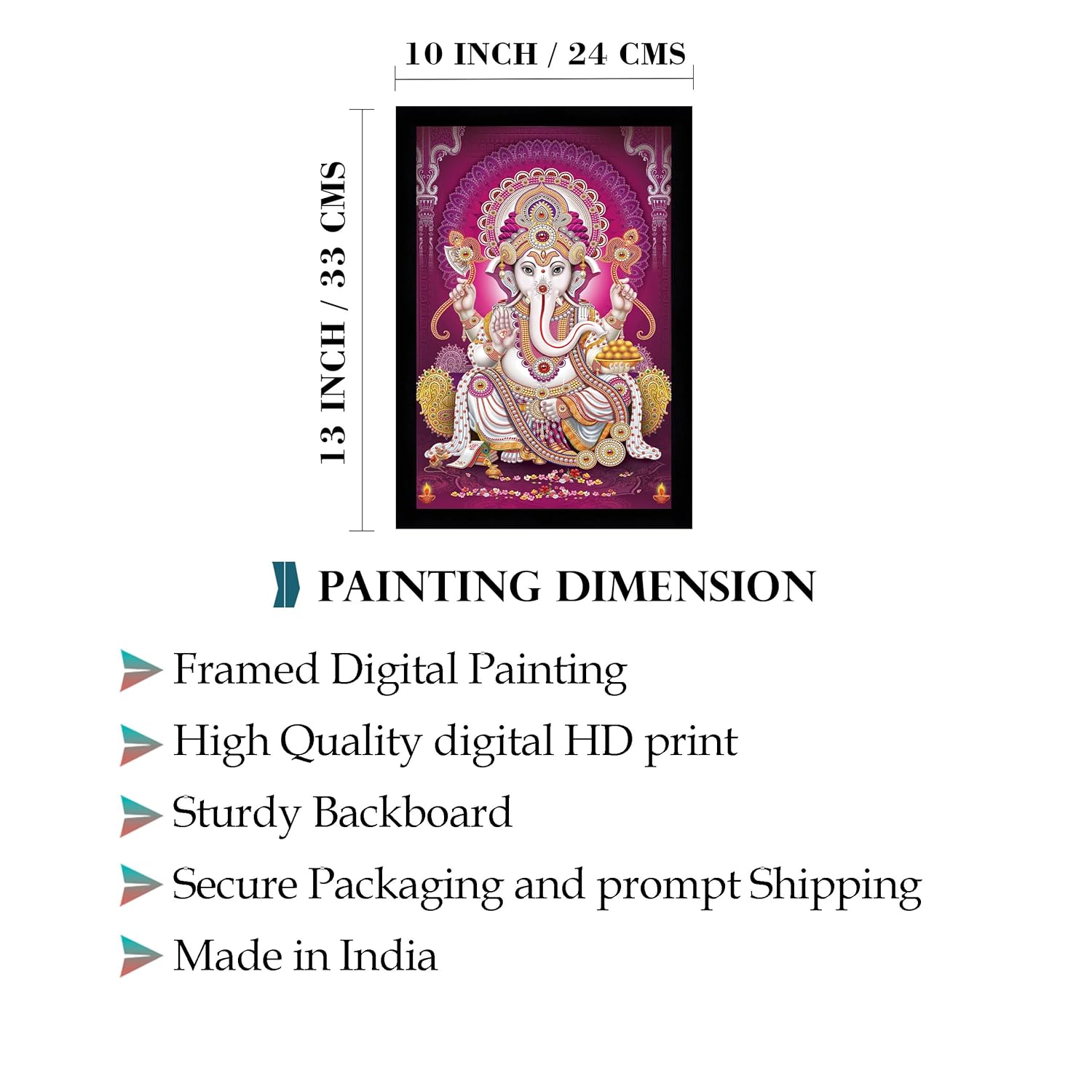 Indianara Lord Ganesha Painting With Frame 13 Inches X 10 Inches