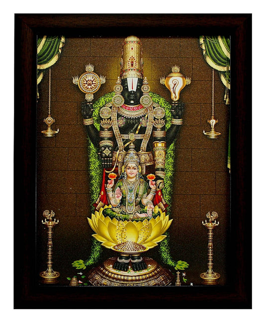 Indianara Tirupati Balaji Painting - Wood, 27x30.5x1cm, Multicolour (Brown)