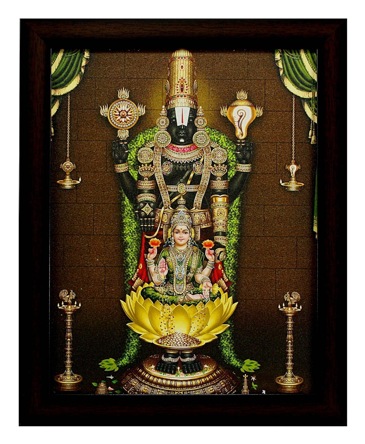 Indianara Tirupati Balaji Painting - Wood, 27x30.5x1cm, Multicolour (Brown)