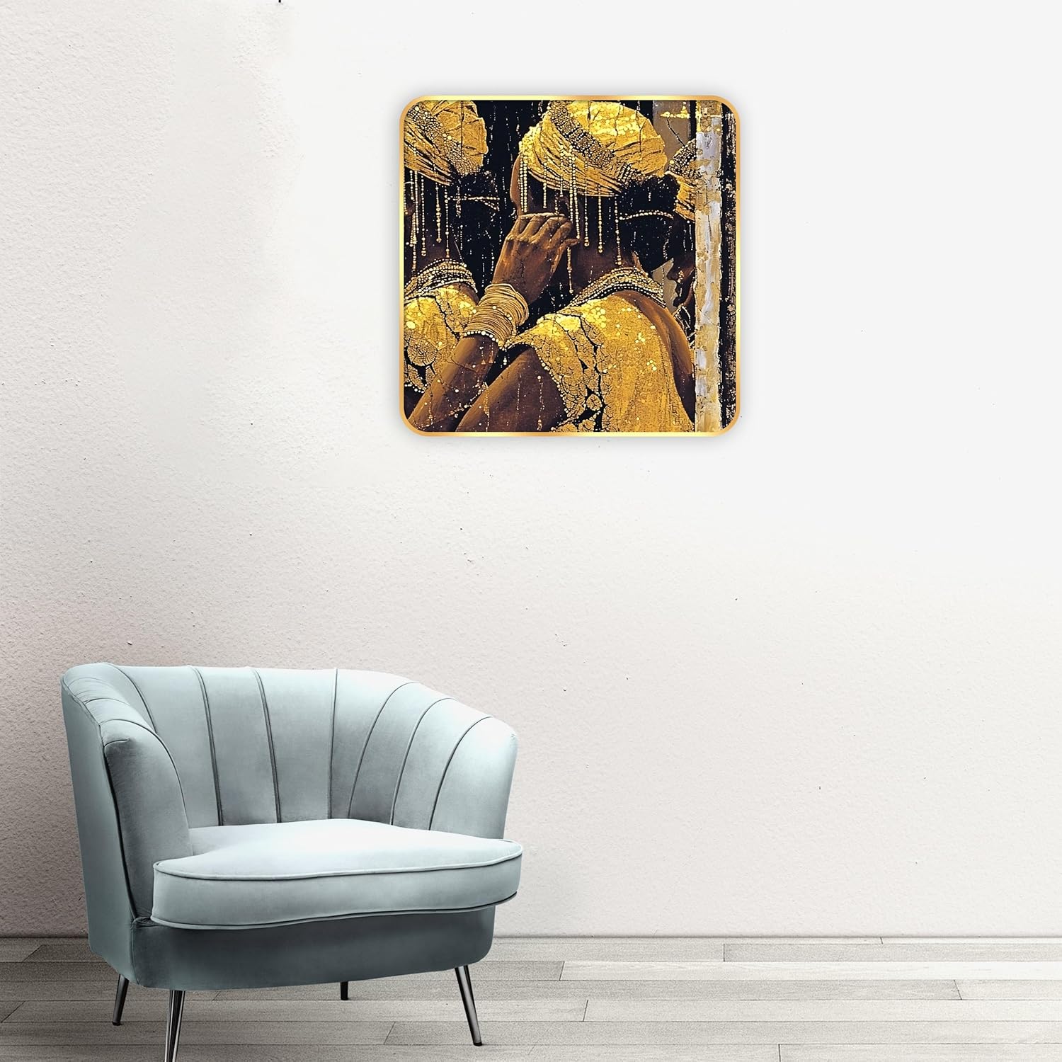 Indianara Tribal Art Wall Painting, Modern Design, Golden Frame, 40 cm x 40 cm, Premium Sparkle Lamination (6602)