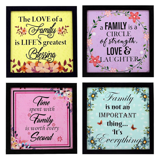 Indianara 4 Piece Set of Framed Wall Hanging Family Quote Decor(1189) Art Prints 8.7 inch X 8.7 inch Without Glass-Multicolour
