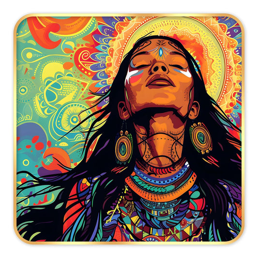 Indianara Tribal Art Wall Painting, Modern Design, Golden Frame, 40 cm x 40 cm, Premium Sparkle Lamination