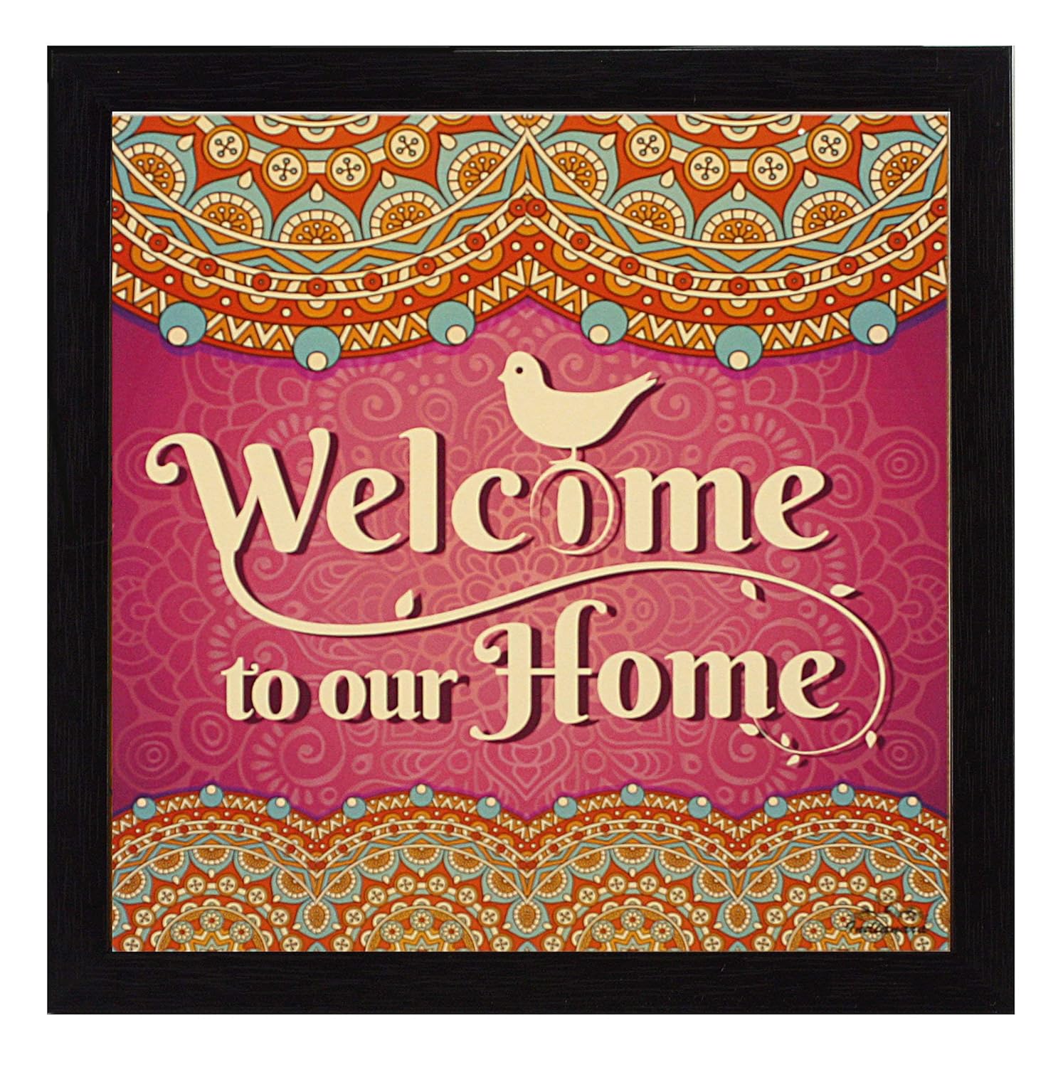 Indianara 3 Piece Set of Framed Wall Hanging Welcome Home Decor Art (1519) Prints 8.7 inch X 8.7 inch Without Glass (9.5 inch x 9.5 inch, Black)
