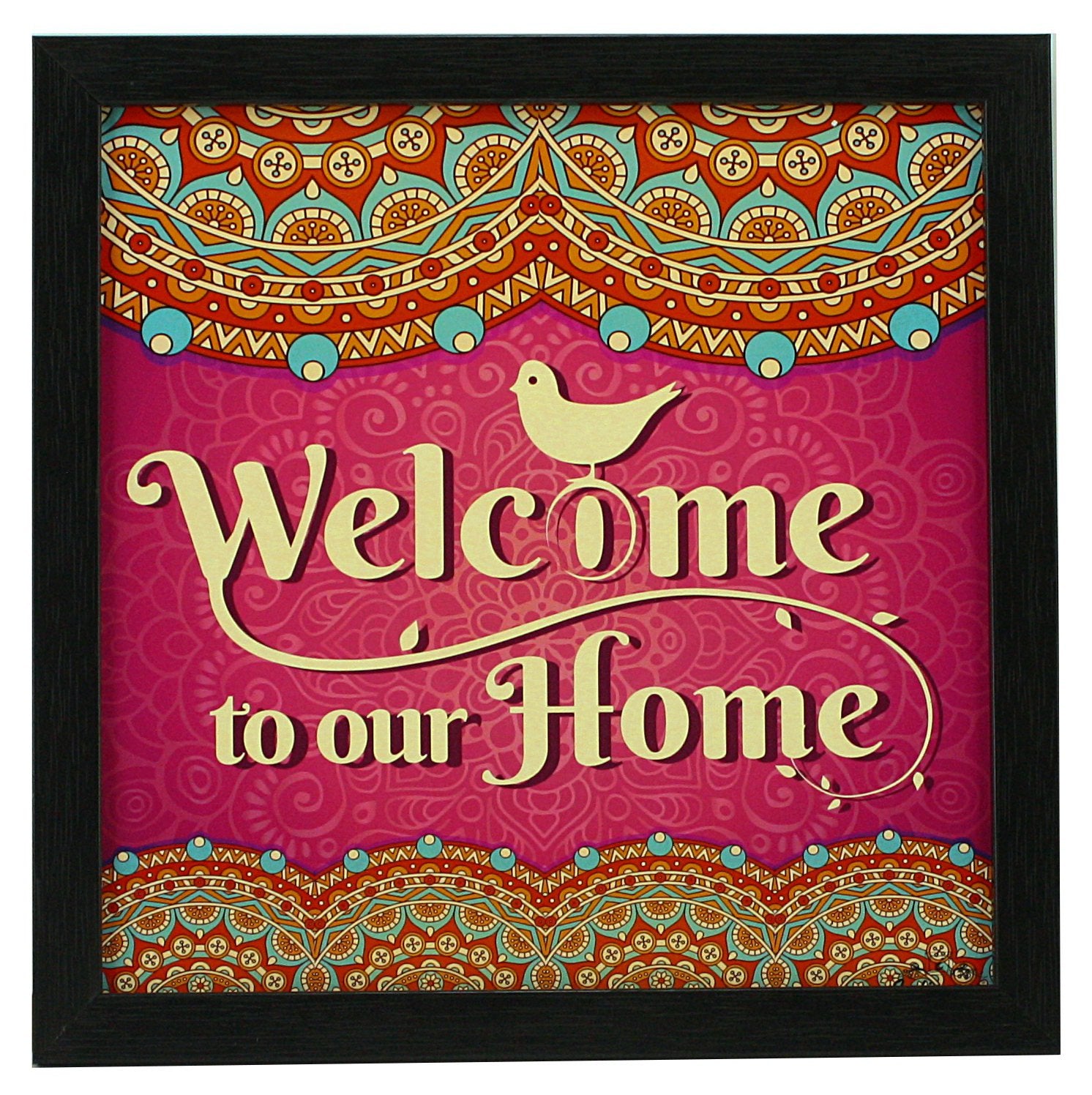 Indianara 3 Piece Set of Framed Wall Hanging Welcome Home Decor Art (1193) Prints 8.7 inch X 8.7 inch Without Glass-Multicolour