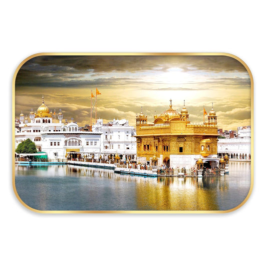 Indianara Golden Temple Amritsar Wall Art, Digital Print with Golden Frame, Premium Laminated, 45 x 30 cm
