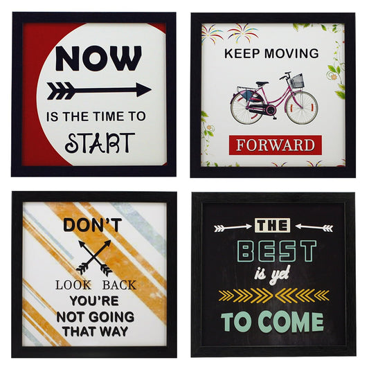 Indianara 4 Piece Set of Framed Wall Hanging Motivational Office Decor Art Prints (1194) 8.7 inch X 8.7 inch Without Glass-Multicolour