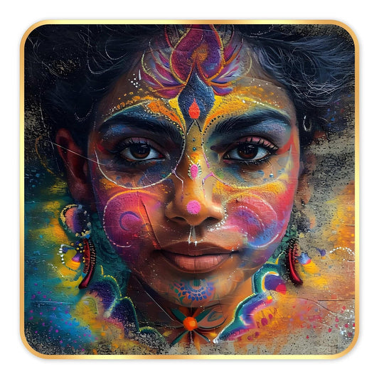 Indianara Beautiful Indian Woman Art Print with Golden Frame, Traditional Portrait, 40 cm x 40 cm, Premium Sparkle Lamination (6605)