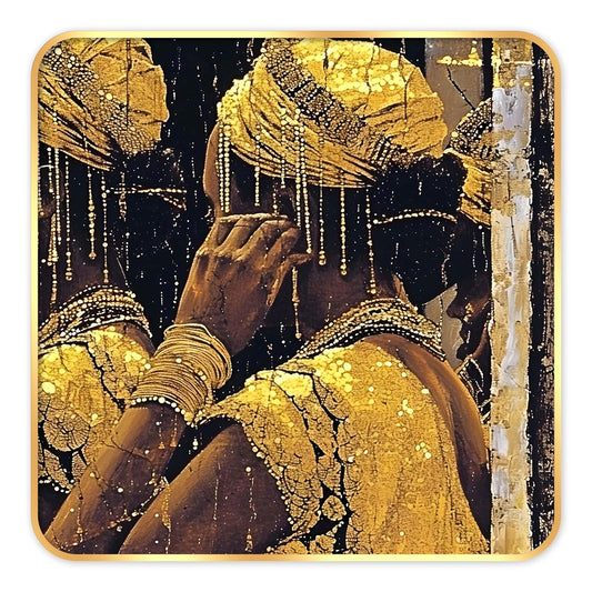 Indianara Tribal Art Wall Painting, Modern Design, Golden Frame, 40 cm x 40 cm, Premium Sparkle Lamination (6602)